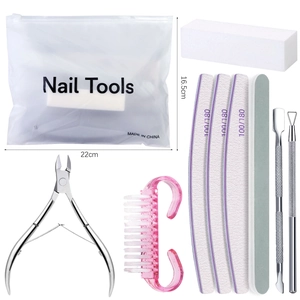 9pcs stainless steel nail care kit with files and cuticle nipper in clear PVC bag