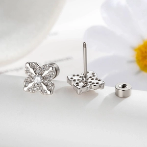 Exquisite Kleeblatt-Ohrstecker mit Zirkonia-Mikropavé und sicherem Schraubverschluss