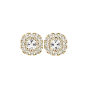 Eleganti orecchini a lobo quadrati placcati oro con zirconi a baguette e tondi