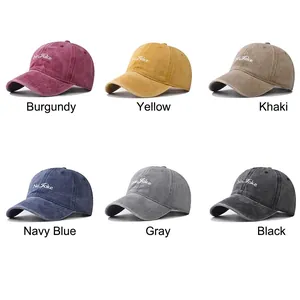 Vintage washed cotton baseball caps with No Joke embroidery in six different colors
