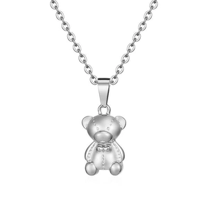 Minimalist silver teddy bear pendant necklace with a vintage stitch style and high-end finish