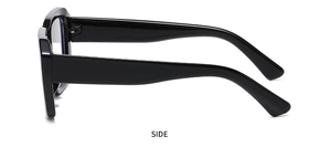 Side view of trendy black thick frame square glasses with decorative silver rivets