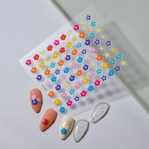 Autocollants ongles 5D relief motifs fleurs colorées 3D pour décoration de manucure pro