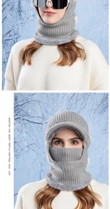 Winter grey knitted balaclava with visor and warm fleece lining for outdoor skiing