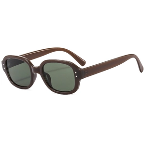 Vintage oval sunglasses with dark brown frames and green lenses for UV protection