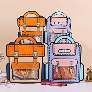 Cartoon Schoolbag Shape Stand Up Zipper Packaging Bags Plastic Matte Portable Handle Clear Window Candy Cookie Gift