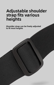 Detail view of adjustable black nylon strap with high-quality square plastic buckle