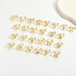 Golden 26 initial alphabet open rings set with adjustable bubble letter design for women