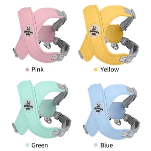 Reflective X-shaped pet harness set in pink, yellow, green, and blue options