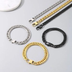 Hip hop style stainless steel cuban chain set with necklaces and bracelets in three colors