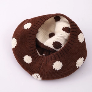 Autumn Korean style knit polka dot beret for kids in brown and beige colors