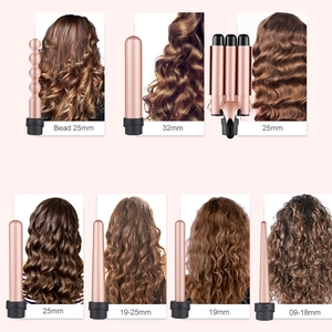 5-in-1 multi-head hair curler set with seven interchangeable ceramic rose gold barrels