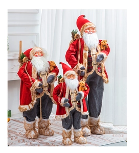 Three-piece Santa Claus doll set in classic red and grey for festive indoor decoration