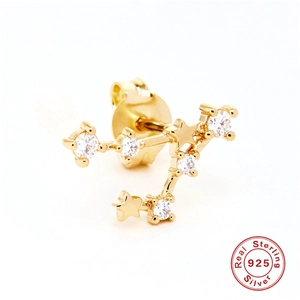 Detail of S925 sterling silver zodiac star earring with sparkling diamond inlay