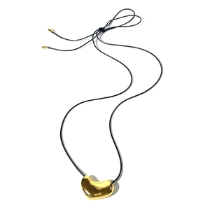 Minimalist 14K gold plated heart pendant necklace with elegant black adjustable cord