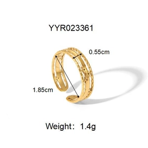 Detail view of gold crown ring with dimensions 0.55cm width and 1.85cm inner diameter