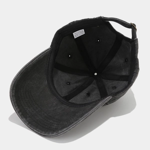 Distressed dark gray cotton baseball cap with MAMA heat transfer and vintage washed finish
