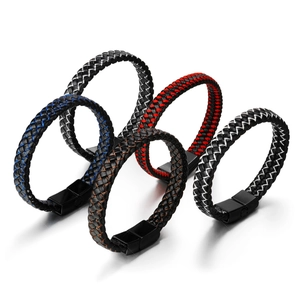 Set of 5 multilayer braided leather bracelets for men with magnetic metal clasps