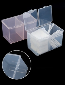 Close-up of double-compartment PP plastic storage box for nail wipes and cotton swabs