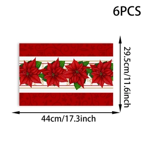 Detail view of 6PCS red poinsettia Christmas placemats with size 44x29.5cm specs