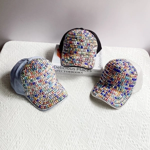 Fashion baseball caps with colorful pearls and rhinestones decoration in three colors