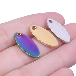 Oval stainless steel pendant charms in gold, silver and rainbow colors for DIY jewelry