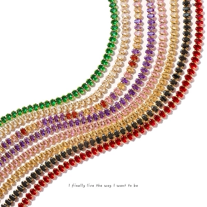 Elegant Women Necklace Bracelet Jewelry 18K Gold Plated Stainless Steel Titanium Colorful Zircon Oval Cut Tennis Chain Trendy