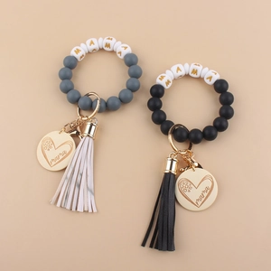 Silikon Perlen Armband Schlüsselanhänger mit Quaste und Mama Herz Anhänger Geschenk.