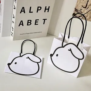 Cute rabbit and puppy theme mini paper gift bags with handles for candy or stationery packaging