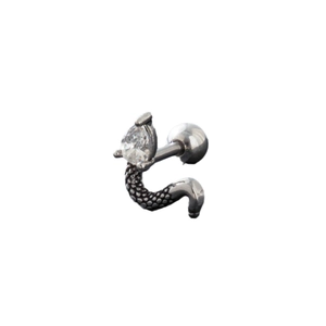 Gothic stainless steel snake ear stud featuring a teardrop zircon and retro finish