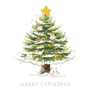 Christmas tree static window sticker with cute rabbit and festive ornaments for holiday decor