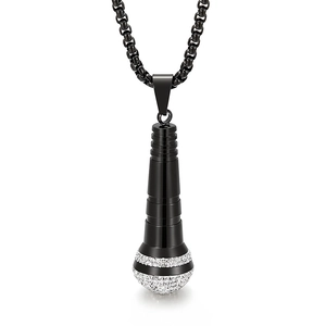 Hip hop 18K gold plated microphone pendant necklace with sparkling rhinestones for men