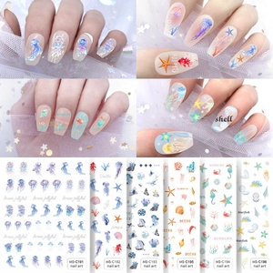 Aurora jellyfish and mermaid tail self-adhesive nail stickers for marine theme nail art