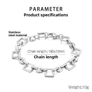 Detailed specs of the 190mm stainless steel chain bracelet with square gear links