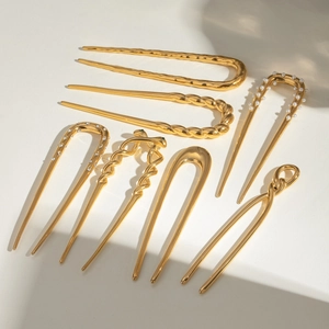 Classic 18k gold plated stainless steel hair pin set with pearls and rhinestones