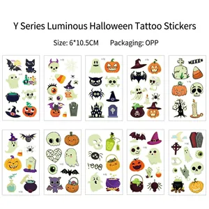 Lot de 10 planches de tatouages temporaires lumineux Halloween avec motifs toile d'araignée