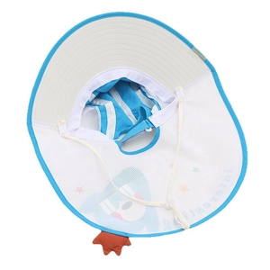 Cappello da sole blu bimbo con tesa larga, stampa cane, rete e cinturino sottogola