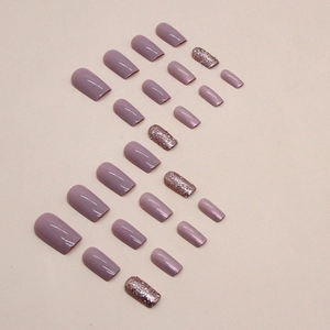 Morandi purple medium square press-on nails with glitter finish and glossy texture