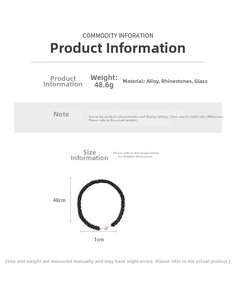 Detailed size chart for the black glass beaded necklace with dimensions and weight info
