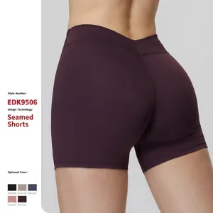 Damen Yoga Shorts Hohe Taille V-Ausschnitt Hinten Po Lifting Schnelltrocknend Gebürstetes Polyester Spandex Fitness