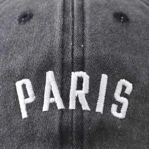 Vintage washed cotton baseball cap in dark grey with white PARIS embroidered logo detail