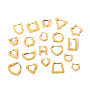 Polished 18k gold stainless steel geometric earring set featuring stars and hearts