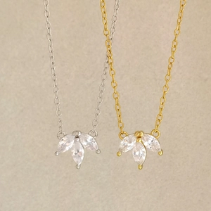 Elegant S925 sterling silver clover necklace with marquise zircons in gold and silver