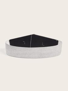 Chic silver elastic wide waist belt for coats and dresses with metallic finish