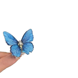 Chinese style blue gradient butterfly hair clip with rhinestones and pearl detail