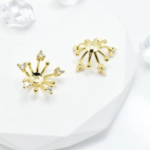 Copper Flower Bead Caps Zircon Inlaid Round Base Artificial Pearl Holder DIY Jewelry Making Findings Electroplated