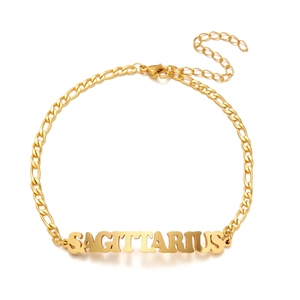 Golden Sagittarius zodiac letter pendant bracelet with Figaro chain and lobster clasp