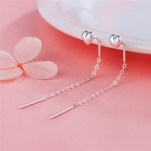 925 Sterling Silver Heart Long Tassel Ear Thread Earrings For Women Elegant Minimalist Love Heart Drop Dangle Earrings Jewelry