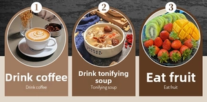 Stainless steel rose spoon displayed in coffee, soup, and fruit dessert scenarios
