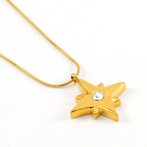 Vintage gold tarot star necklace featuring a polished North Star pendant with zircon